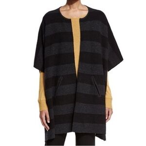Eileen Fisher Black and Gray Striped Cape